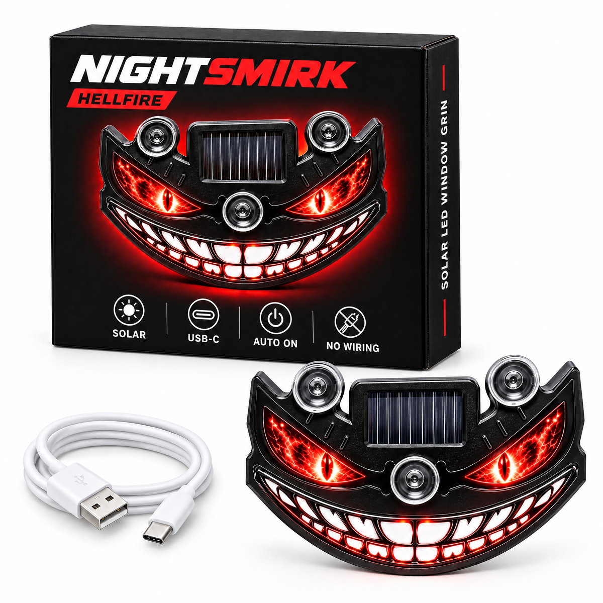 NightSmirk – Solar LED Evil Grin Car Window Light
