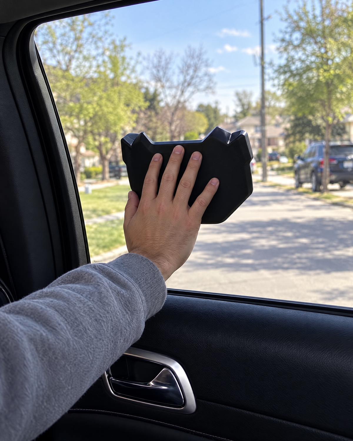 Installing NightSmirk on a car window with suction cups
